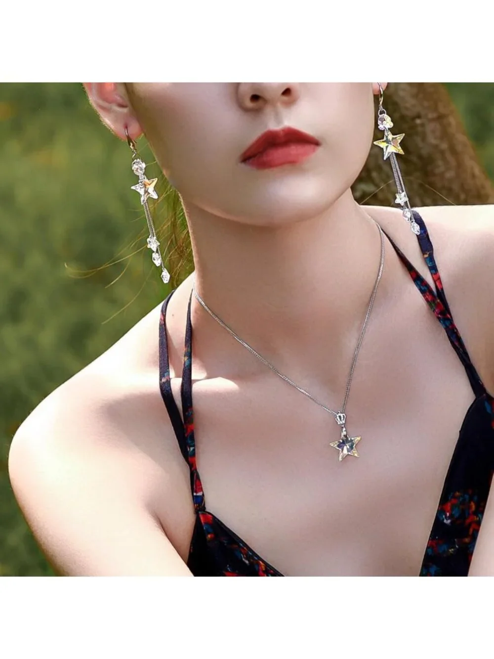 Handmade 925 Sterling Silver Star Drop Earrings with Aurora Borealis Crystals